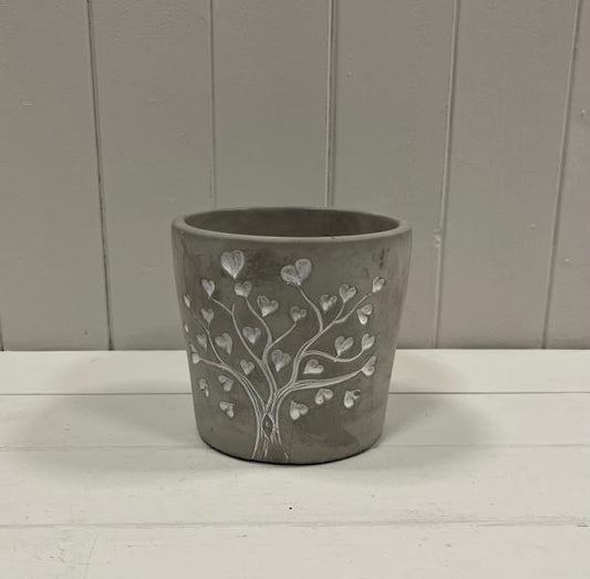 Grey Cement Love Tree Pot TD13.8cm H12.8cm