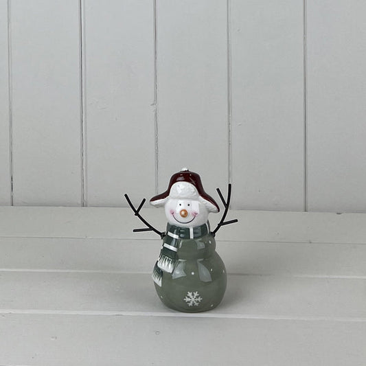 Light Green/White Ceramic Snowman Decoration L10xD6.5xH12cm Weight-149g