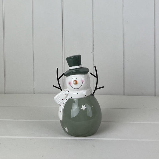 Light Green/White Ceramic Snowman Decoration L12xD9xH16.8cm Weight-299g