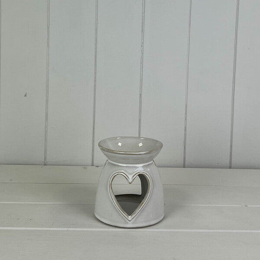 Glazed Ceramic Wax Oil Burner with Heart Cut Out with Textured Detail L10xD9.7xH10cm Weight-301g