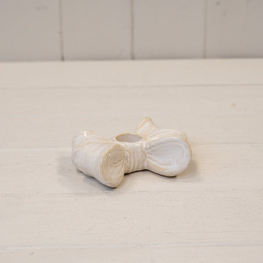 Glazed Ceramic Double Bow Candle Holder