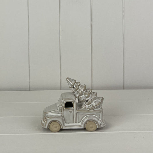 Glazed Ceramic Car Carrying Tree Ornament with Textured Detail and LED L13.3xD6.3xH10.2cm Weight-
