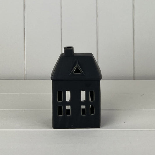 Black Ceramic House Tealight Holder L9.1xD6.8xH13.4 Weight-258g