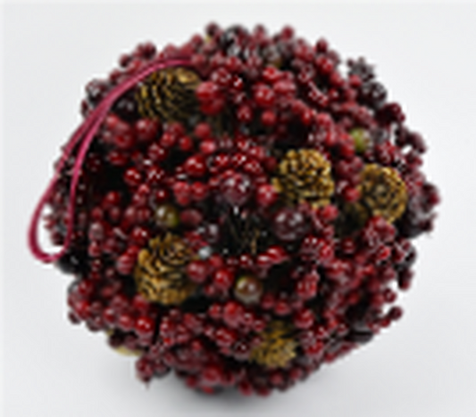 Luxery Hanging Ball Burgendy Berry with Mini Pinecone