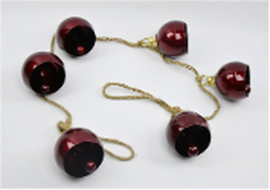 Glossy Deep Red Metal 6 Bell Garland