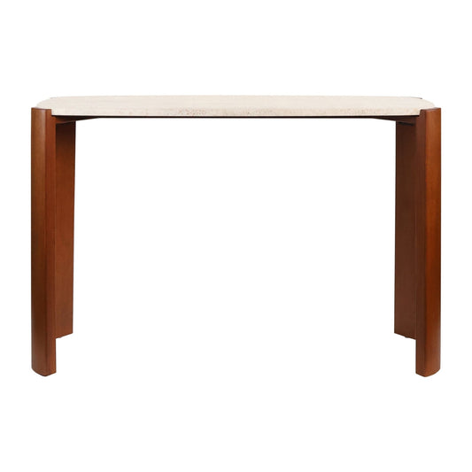 Palermo Travertine Top and Brown Acacia Wood Console Table | Luxury Home Accessories | Heulog Glow