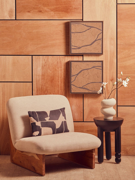 Parova Cream Linen Textured Armless Chair With Wood Base | Luxury Home Accessories | Heulog Glow