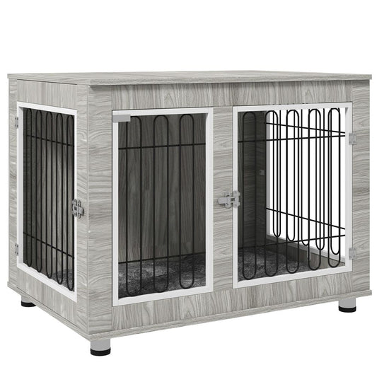 PawHut Dog Crate Furniture, Double Door, Soft Cushion - Perfect for All Pets | Luxury Home Accessories | Heulog Glow