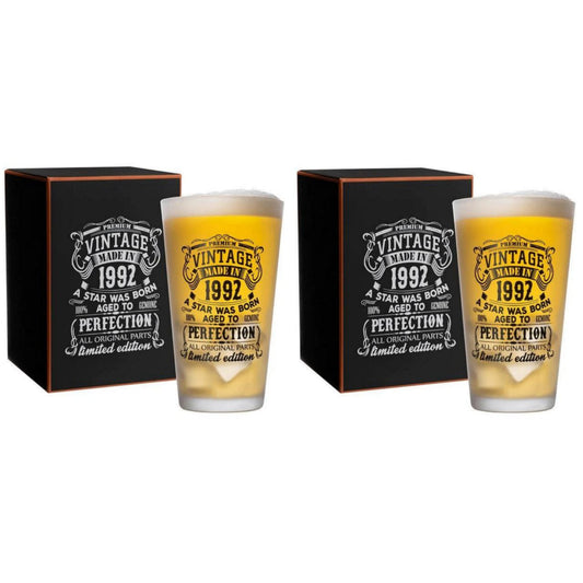 Beer Glass Set 2pcs Vintage 1962 1992 480ml 16oz Premium Pint Glasses