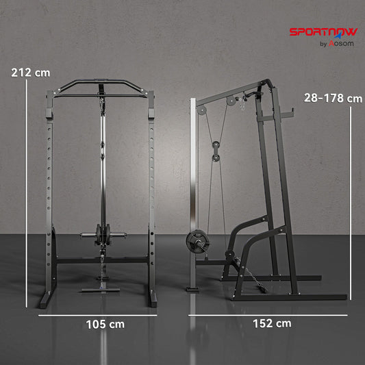 SPORTNOW Power Cage Power Rack with 15-Level Squat Rack, Cable Pulley System, Lat Pulldown & Pull Up Bar