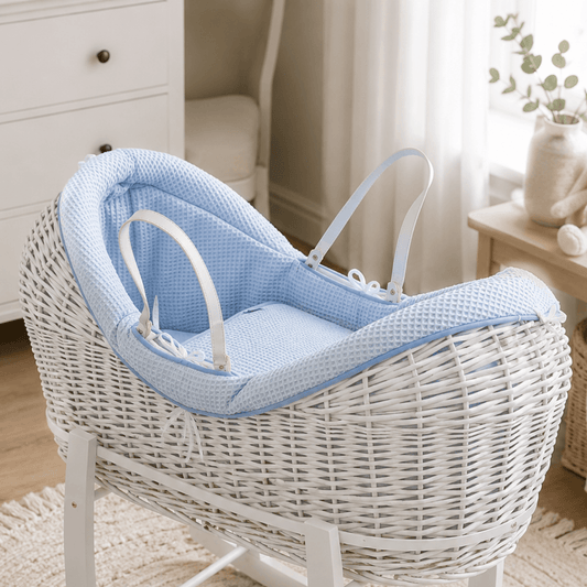 Pod Blue Waffle Moses Basket Bedding Set (Basket Not Included!) | Luxury Home Accessories | Heulog Glow
