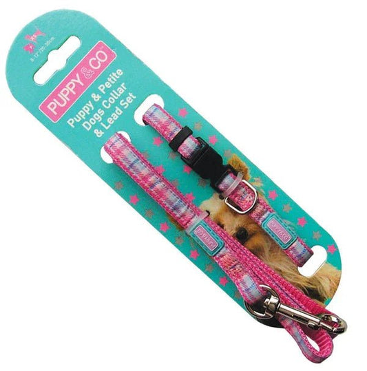 Pup&Co Nylon Puppy Set Tartan Pink 10mm X20-30cm | Luxury Home Accessories | Heulog Glow