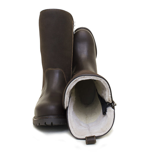 Quebec Waterproof Zip-up Wool Lined Boots - Brown