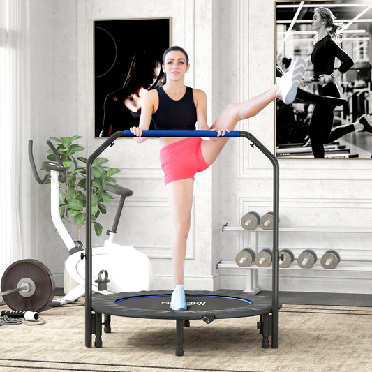 HOMCOM 48" Foldable Mini Fitness Trampoline, with Adjustable Foam Handle, Blue