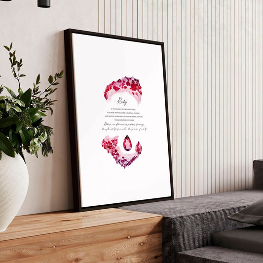 Ruby Birthstone significance framed wall art print