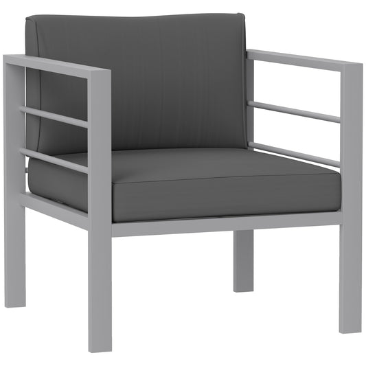 Outsunny Patio Furniture Aluminium Armchair, All-Weather Outdoor Single Sofa, Metal Frame Outdoor Chair with Cushions for Garden, Balcony, Charcoal Grey