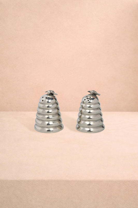 Pewter Bee on top of Bee Hive Salt and Pepper Shaker