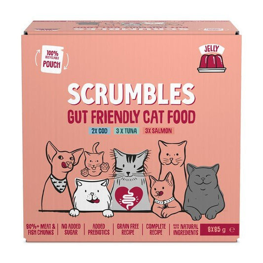 Scrumbles Grain Free Wet Cat Jelly Recyclable Pouch Fish Selection 8x85g | Luxury Home Accessories | Heulog Glow