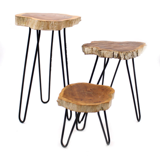 Set of 3 Gamal Wood Plant Stands - Whitewash | Luxury Home Accessories | Heulog Glow