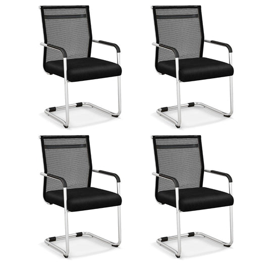 Set of 4 Executive Office Guest Chairs with Metal Sled Base-Black