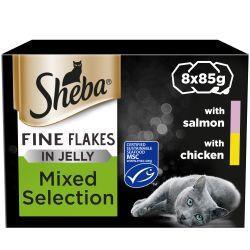 SHEBA Fine Flakes Adult Wet Cat Food Mixed Selection in Jelly 32 Pack, 85g | Luxury Home Accessories | Heulog Glow