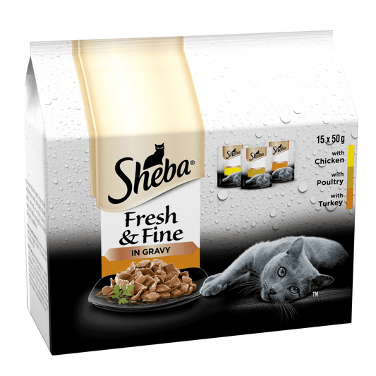 Sheba Fresh & Fine Adult Chicken, Poultry & Duck in Gravy Pouches 15 x 50g | Luxury Home Accessories | Heulog Glow