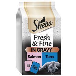 Sheba Fresh & Fine Wet Cat Food Pouches Salmon & Tuna in Gravy 6pk | Luxury Home Accessories | Heulog Glow