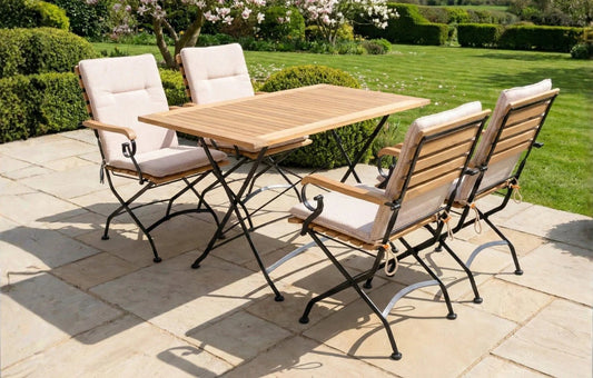 Sicily 4 Seater Teak and Wrought Iron Rectangular 120cm Garden Dining Set | Luxury Home Accessories | Heulog Glow