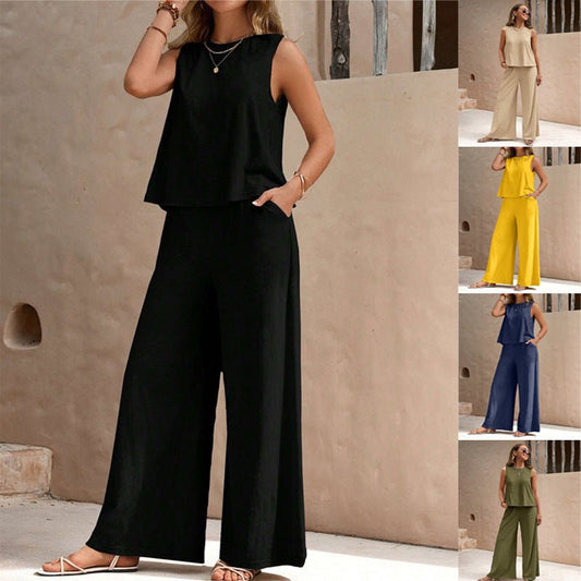 Solid Color Casual Loose Pants Sets For Women Elegant Spring Summer Women's Two Pieces Suit Full Trouser Set Female Outfit Clothes | Luxury Home Accessories | Heulog Glow