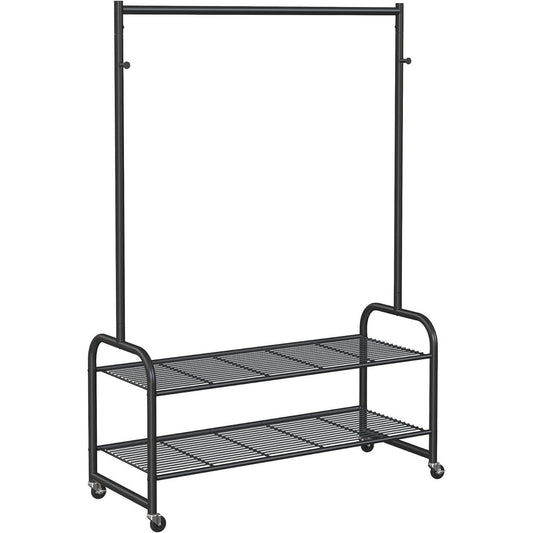 SONGMICS Clothes Rail, Coat Stand Rack Black with 2 Hooks