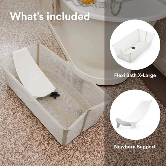 Stokke Flexi Bath X-Large Bath & Flexi Newborn Support Bundle - Sandy Beige | Luxury Home Accessories | Heulog Glow