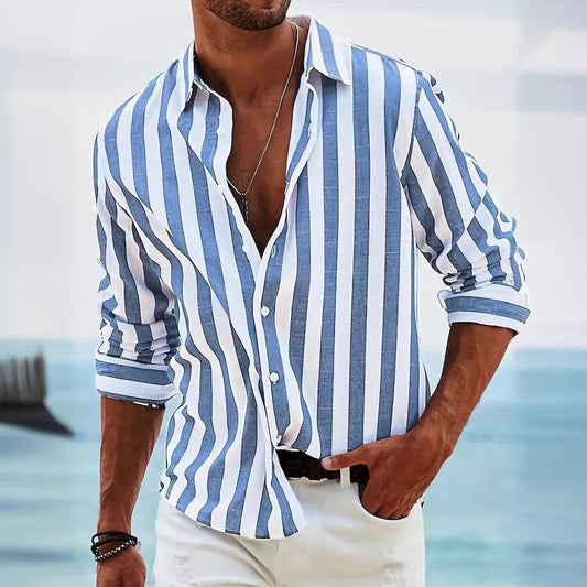 Striped Print Shirt Casual Loose Long-sleeved Shirt Men's Clothing | Luxury Home Accessories | Heulog Glow