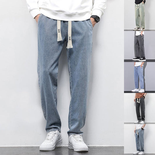 Summer Loose Wide Leg Jeans Pants Men Fashion Drawstring Elasticated Straight Trousers | Luxury Home Accessories | Heulog Glow