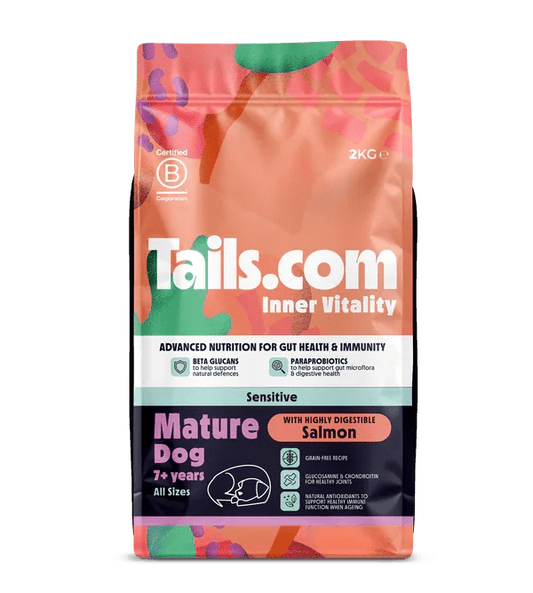 Tails.com Inner Vitality Sensitive Mature Salmon Dry Dog Food 2kg | Luxury Home Accessories | Heulog Glow