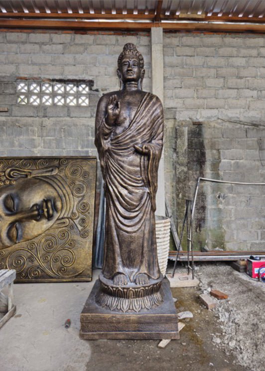 Tall Antique Gold Standing Buddha Statue - 3m Tall | Luxury Home Accessories | Heulog Glow