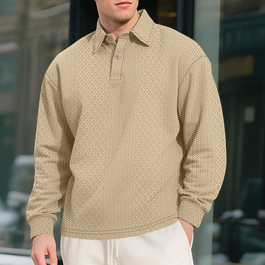 Texture Jacquard Solid Color Men's Long-sleeved Polo Shirt Lapel Loose Sweater | Luxury Home Accessories | Heulog Glow