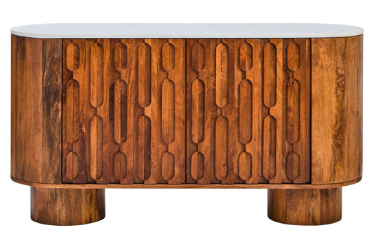 Torcino Marble and Carved Mango Wood Two Door Sideboard | Luxury Home Accessories | Heulog Glow