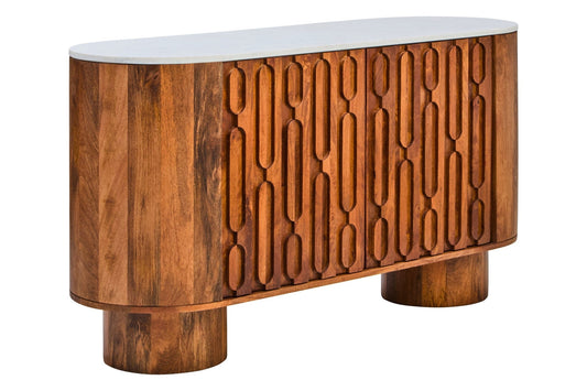 Torcino Marble and Carved Mango Wood Two Door Sideboard | Luxury Home Accessories | Heulog Glow