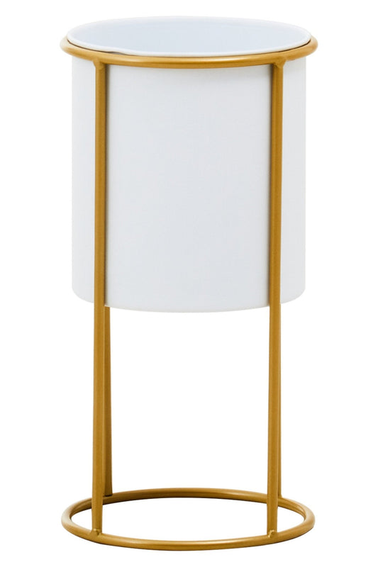Trosa Small White And Gold Floor Standing Planter | Luxury Home Accessories | Heulog Glow