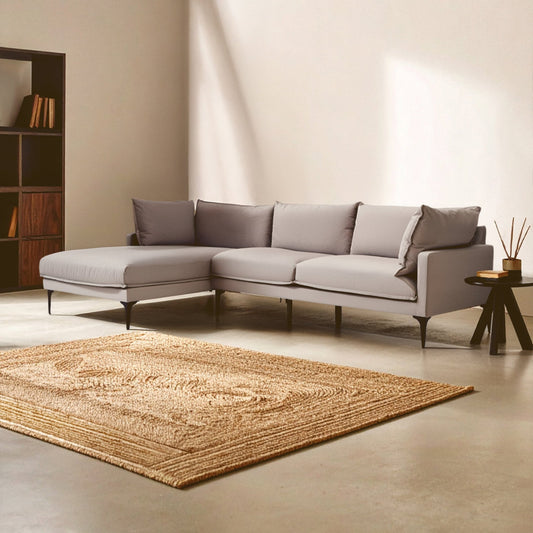 Troyes Grey Three Seat Left Chaise Sofa | Luxury Home Accessories | Heulog Glow