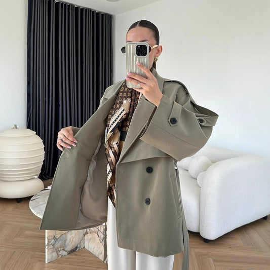 Turn-down Collar Fitted Waist Figure-flattering Elegant Single-breasted Trench Coat | Luxury Home Accessories | Heulog Glow