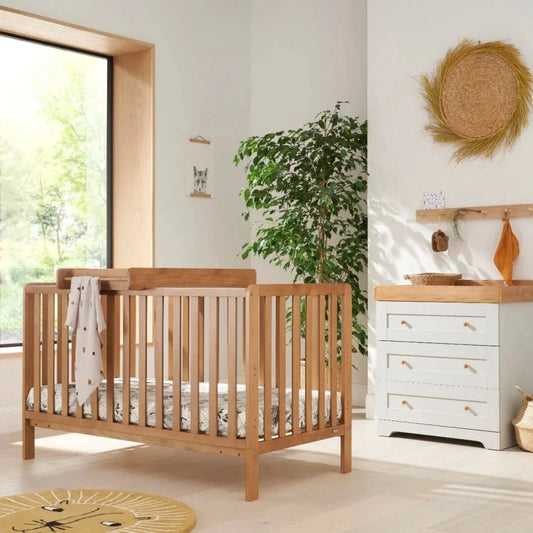 Tutti Bambini Malmo Cot Bed with Rio 2 pcs Furniture Set - Dove Grey/Honey Oak | Luxury Home Accessories | Heulog Glow