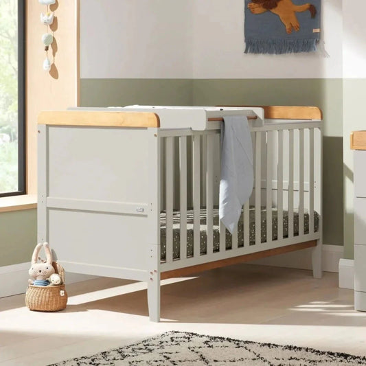 Tutti Bambini Rio Cot Bed with Cot Top Changer & Mattress - Dove Grey/Honey Oak | Luxury Home Accessories | Heulog Glow
