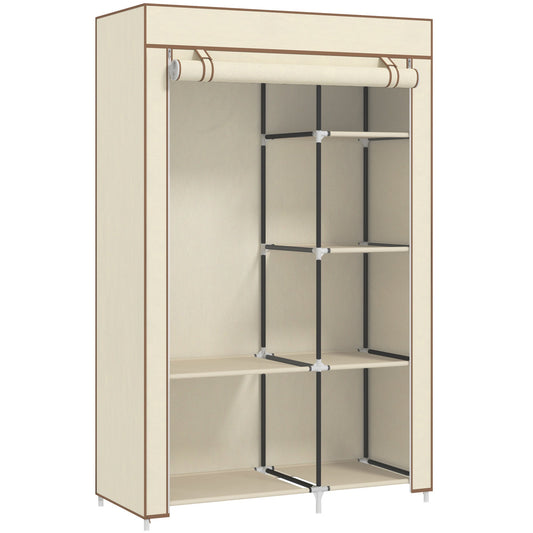 HOMCOM Fabric Wardrobe, Portable Wardrobe with 6 Shelves, 1 Hanging Rail, Foldable Closets, 103 x 43 x 162.5 cm, Cream White