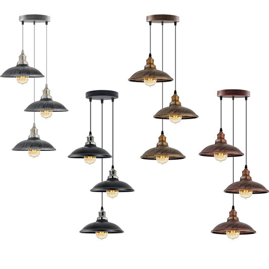 3 Head Vintage Industrial E27 Ceiling Hanging Light Shade Metal Pendant Lamp