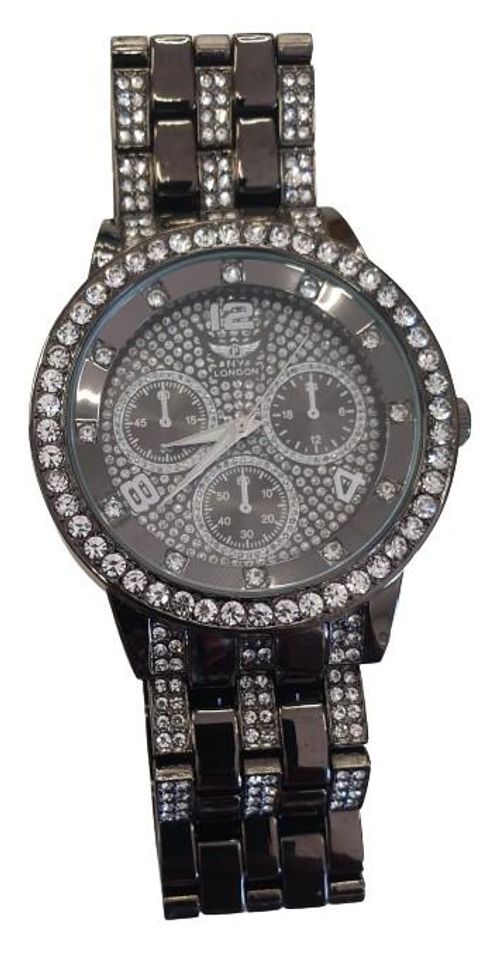 NY LONDON GENTS BLING WATCH PI-7554 GUN BLK