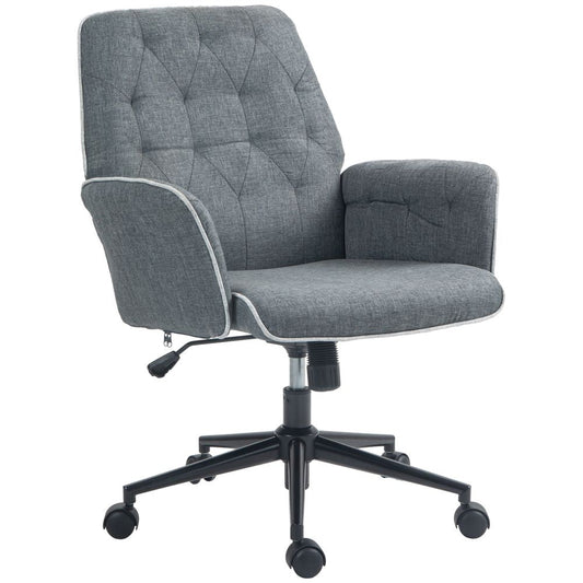 HOMCOM Office Chair Task Adjustable Height Mid Back Armrest Tilt Linen Grey