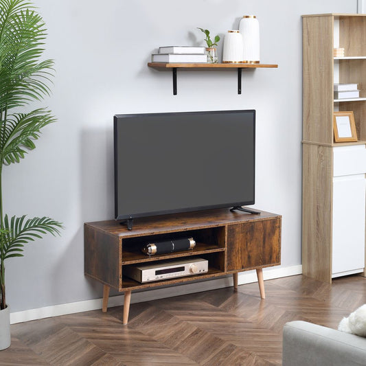 HOMCOM TV Unit Cabinet for TVs up to 55", TV Stand with 2 Storage Shelves and Cupboard for Living Room, Bedroom, Brown