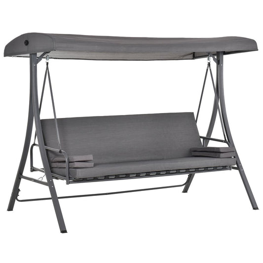 2-in-1 Swing Chair 3 Seater Bench Hammock Bed Adjustable Canopy Pillow, Grey