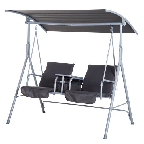 Steel Frame 2-Seater Swing Chair w/ Table Grey